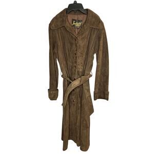 Vintage Imperial Leather Suede Brown Trendy Trench 70's Button Up Belted Coat
